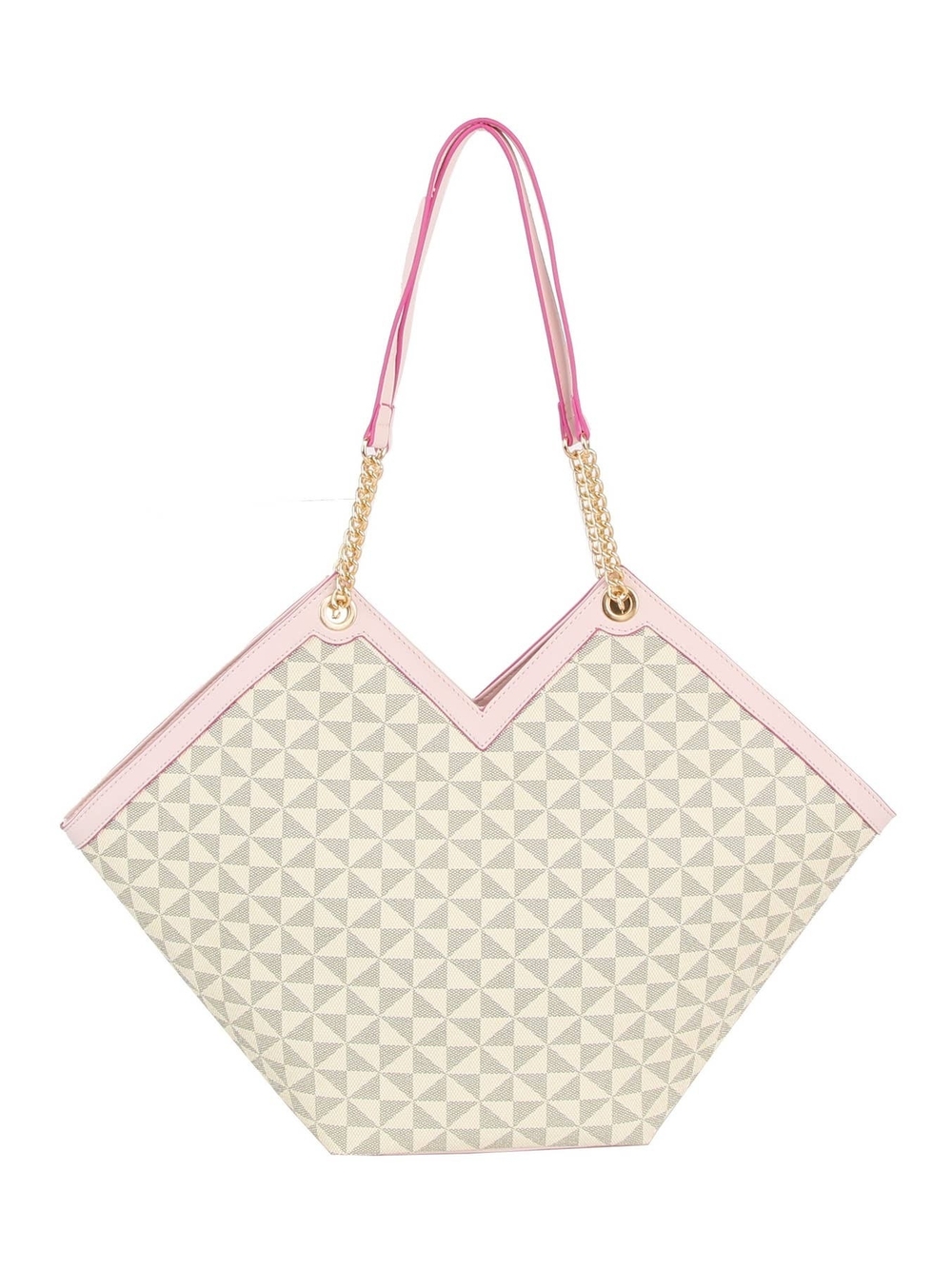 Women's Pink Trim Geometric Tote Bag